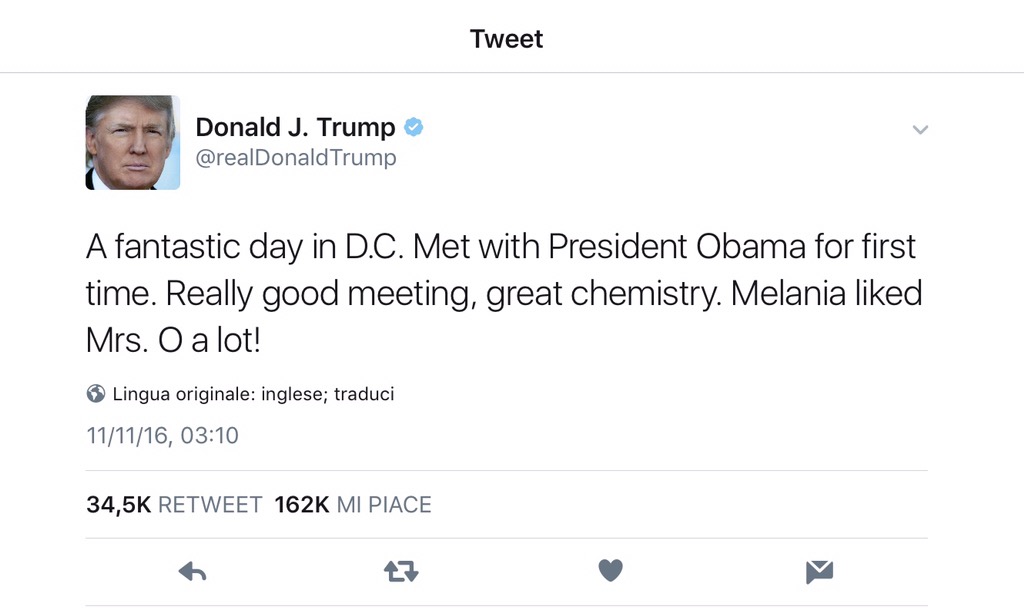 Donald Trump tweet After obama meeting Whittier house